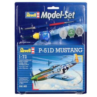 Revell North-American P-51D Mustang Model Set letadlo 1:72, 34 dílů + barvy + lepidlo + štětec (Revell P-51D Mustang 1:72, 13,7x15,6cm, Model No.: 04148)