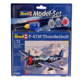 Revell P-47 M THUNDERBOLT Model Set letadlo 1:72, 67 dílů + barvy + lepidlo + štětec (Revell P-47 M THUNDERBOLT  1:72, 15,6x17,2cm, Model No.: 03984)