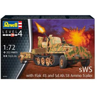 Revell sWS mit Flak-Aufbau als Sfl. mit 3,7cm Flak 43 Model Set tank 1:72, 252 dílů (REVELL sWS with FLAK 43 and Sd.Ah. 580 AMIMO TRAILER 1:72, 14,8x5,3cm, LEVEL 4, Model No.: 03293)