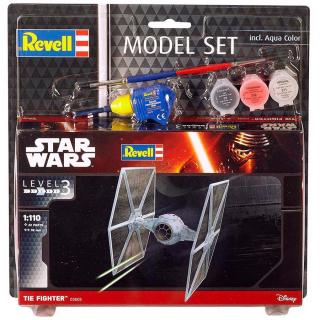 Revell TIE Fighter Model Set vesmírné lodi 1:110, 22 dílů + barvy + lepidlo + štětec (Revell STAR WARS TIE Fighter 1:110, 9,2cm, LEVEL 3, Model No.: 63605)