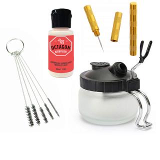 Sada na čištění airbrush pistolí s mazivem OCTAGON a čistící jehlou (FENGDA BD-777A, FENGDA BD-430, FENGDA BD-H470, OCTAGON SUPER NEEDLE JUICE 30ml)