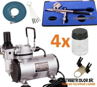 Set na dorty: Kompresor a pistole BD-130+hadice+Stojan+kartáčky, trysky,lahvičky (Airbrush FENGDA BD-130 + Kompresor Fengda AS18-2 + Hadice 3m + čistíci kartáčky + 4 x lahvička + stojánek)