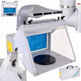 Stříkací box s odsáváním, osvětlením a rotačním stojanem pro airbrush modeláře (Přenosná stříkací kabina s odsáváním HSENG E426DCK)