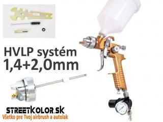 Stříkací pistole Auarita H-827G HVLP 1,3mm + 2,0mm + regulátor tlaku pod pistoli