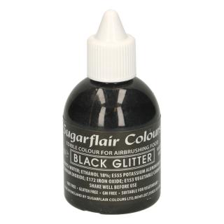 Sugarflair GLITTER BLACK, Trblietavá čierna potravinárska airbrush farba, 60ml