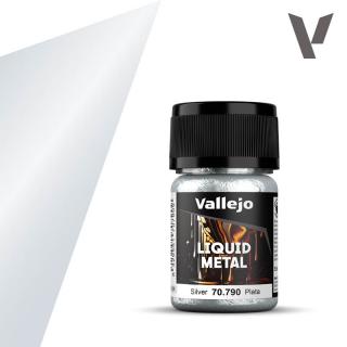 Vallejo 70.790 Liquid Metal Stříbrná vysokolesklá airbrush barva 35 ml (70.790 VALLEJO LIQUID METAL SILVER / PLATA)