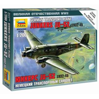 Zvezda Wargames (WWII) Junkers Ju-52 German Transport Plane Model Set letadla 1:200, 17 dílů (***SKLADOM***POPIS PRIPRAVUJEME***)