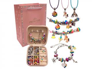 Dětská šperkovnice - Sada korálků, náramků a dárková taštička Barva: Růžová
