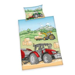 HERDING Povlečení do postýlky Traktor Bio Bavlna  Bio Bavlna, 100/135, 40/60 cm
