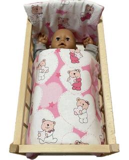 SDS Peřinky do postýlky pro panenky Medvídek srdíčka růžová Bavlna, výplň: Polyester, 1x 38x44 cm / 28x20 cm