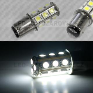 Bílá LED SMD žárovka patice BA15D, dvoupólová, 18ks supersvítivých SMD diod,1ks