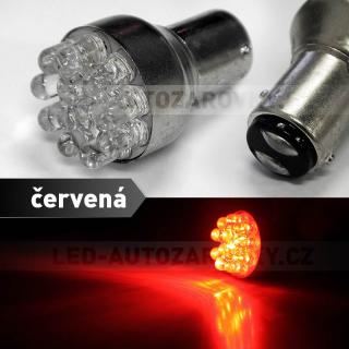 Červená LED žárovka s paticí BA15D, dvoupólová 21/5W, 12LED, 1ks