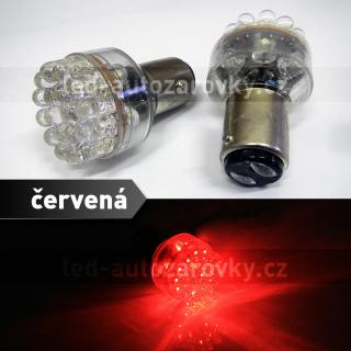 Červená LED žárovka s paticí BA15D, dvoupólová 21/5W, 24LED, 1ks