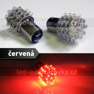 Červená LED žárovka s paticí BA15D, dvoupólová 21/5W, 36LED, 1ks
