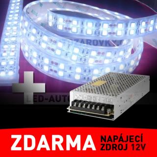 LED pásek - dvouřadý, 5m, bílý - ZDROJ ZDARMA!
