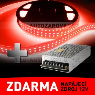 LED pásek - dvouřadý, 5m, červený - ZDROJ ZDARMA!