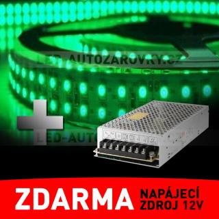 LED pásek - dvouřadý, 5m, zelený - ZDROJ ZDARMA!