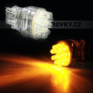 Oranžová LED žárovka s paticí T20 (3157) dvouvláknová,  12LED, 1ks