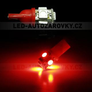 Parkovací světlo T10 - 5 x LED SMD ČERVENÉ - bezpaticové, 1ks