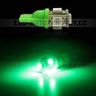 Parkovací světlo T10 - 5 x LED SMD ZELENÉ - bezpaticové, 1ks
