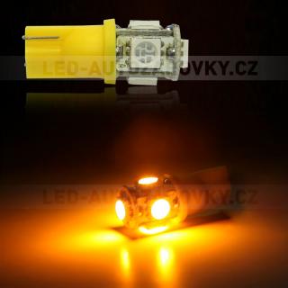Parkovací světlo T10 - 5 x LED SMD ŽLUTÉ - bezpaticové, 1ks
