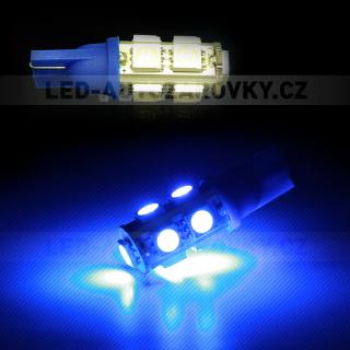 Parkovací světlo T10 - 9 x LED SMD MODRÉ - bezpaticové, 1ks