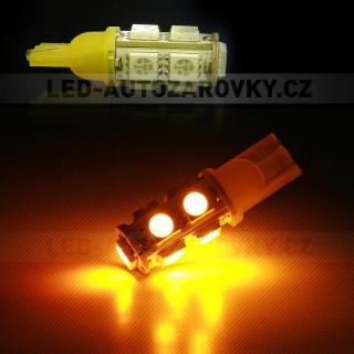 Parkovací světlo T10 - 9 x LED SMD ŽLUTÉ - bezpaticové, 1ks