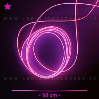 Svítící elektrický drát - kabel, 50cm, barva růžová, 12V