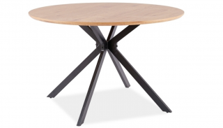 AKCE Dubový jídelní stůl s černými nohami ASTER 120x120 II.jakost