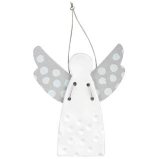 Porcelánový mini anděl DOTS SILVER, závěsný