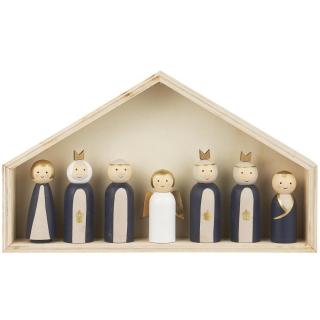 Vánoční betlém se 7 ručně malovanými dřevěnými figurkami