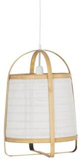 Závěsná bambusová lampa s bílými látkovými stranami