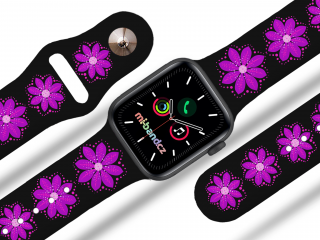 Apple watch řemínek Fialová květina barva pásku: černá, Rozměr: 42/44/45/49mm
