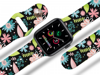 Apple watch řemínek Květy a větvičky barva pásku: černá, Rozměr: 38/40/41mm