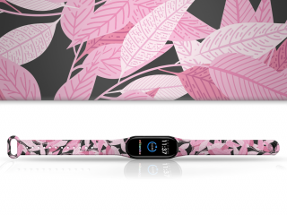 Náhradní náramek Mi band 3/4/5/6/7 Růžové listí Pro Přístroj: Xiaomi Mi band 5/6/7, Barva: Vícebarevná