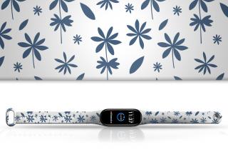 Náhradní náramek Mi band 3/4/5/6/7 Šedomodré lístky Pro Přístroj: Xiaomi Mi Band 7, Barevná varianta: Bílá