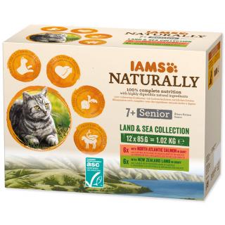 Kapsičky IAMS Naturally Senior mořské a suchozemské maso v omáčce multipack (12x85g)