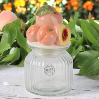 SKLENENÁ DÓZA S PORCELÁNOVÝM VEKOM - BROSKYNE