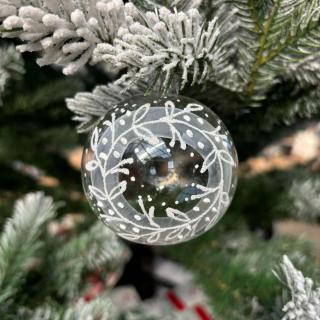 SKLENENÁ VIANOČNÁ OZDOBA - PRIEHĽADNÁ GUĽA S VENČEKOM (7 CM)