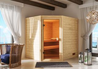 Finská sauna KARIBU ELEA do interiéru 195x169x187cm s rohovými dveřmi