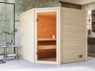Finská sauna KARIBU TILDA do interiéru 195x195x187cm s rohovými dveřmi