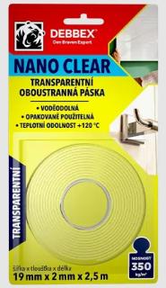 Oboustranná páska NANO Clear 19 mm x 2,5 m BLISTR,1,5"core - Den Braven