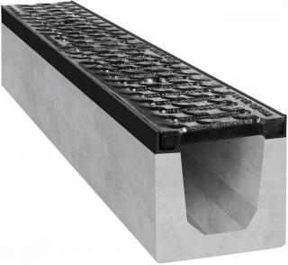 Odvodňovací betonový žlab BIELBET B125 s litinovou mříží 1000 x 150 x 150 mm