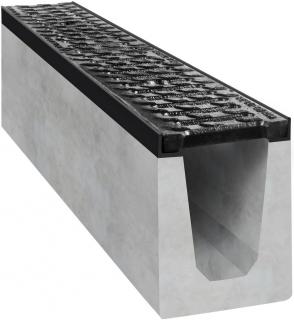 Odvodňovací betonový žlab BIELBET B125 s litinovou mříží 1000 x 150 x 200 mm