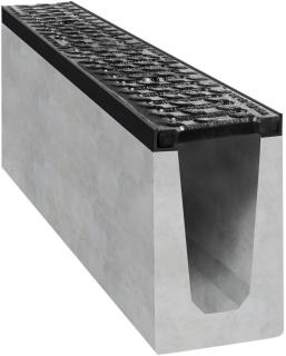 Odvodňovací betonový žlab BIELBET B125 s litinovou mříží 1000 x 150 x 250 mm