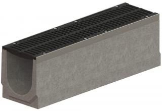 Odvodňovací betonový žlab VODALAND PRO D400 s litinovou mříží 1000 x 210 x 260 mm