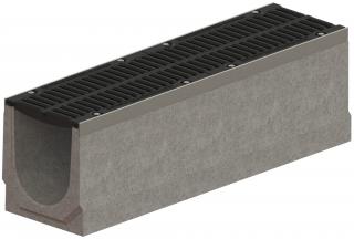 Odvodňovací betonový žlab VODALAND PRO D400 s litinovou mříží 1000 x 210 x 310 mm