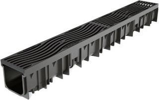 Odvodňovací plastový žlab WAVEDRAIN B125 s litinovou mříží 1000 x 120 x 110 mm