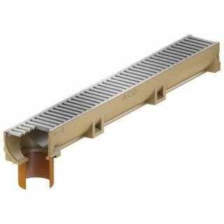 Odvodňovací polymerbetonový žlab ACO EUROSELF A15 s pozinkovanou mříží a odtokem 1000 x 118 x 100 mm