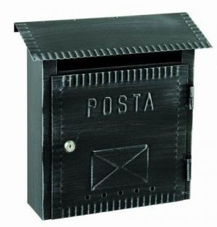 Poštovní schránka kované železo černá patina stříbro 27x27x7cm